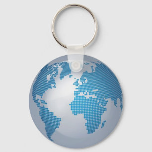 Blue and Grey Globe Key Ring