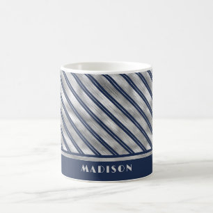Blue and Grey Glossy Stripes Coffee Mug