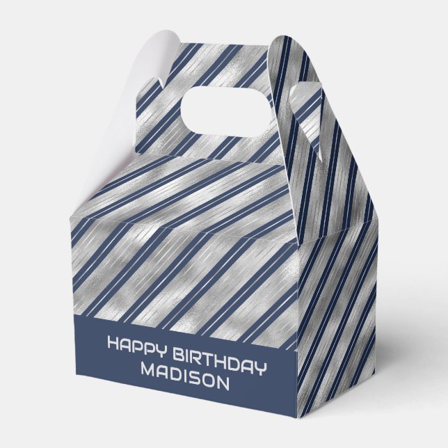Blue and Grey Glossy Stripes Favour Box (Front Side)