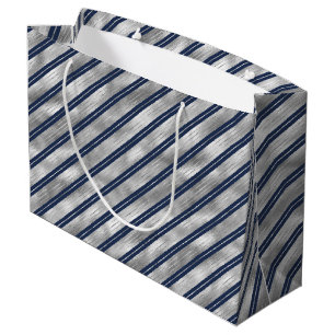 Blue and Grey Glossy Stripes Large Gift Bag