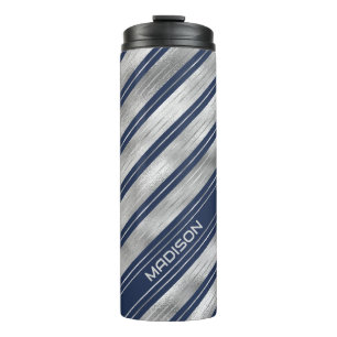 Blue and Grey Glossy Stripes  Thermal Tumbler