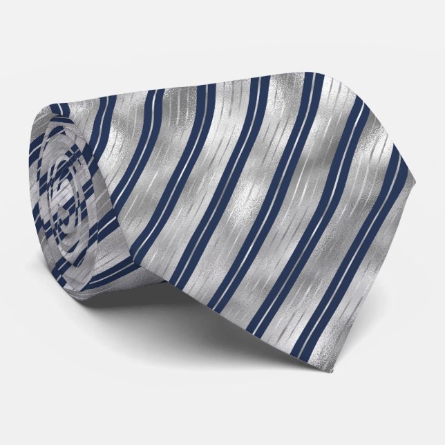 Blue and Grey Glossy Stripes  Tie (Rolled)