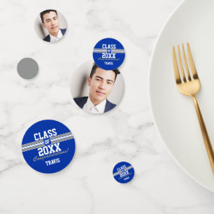 Blue and Grey Graduation Photo Congratulations Confetti