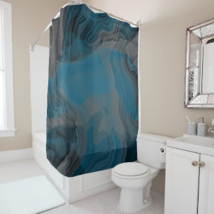 Blue and Grey Marble Abstract Shower Curtain