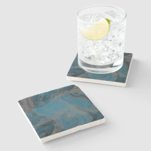 Blue and Grey Marble Abstract Stone Coaster