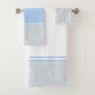 Blue and Grey Modern Mandala Bath Towel Set