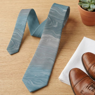 Blue and Grey Modern Swirl Abstract Art Tie