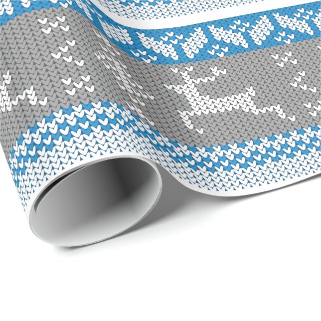 Blue and Grey Norwegian Alpine Deer Pattern Wrapping Paper (Roll Corner)