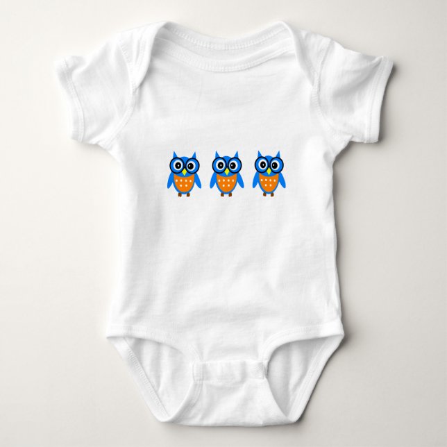Blue and Grey Owl Baby Wear Baby Bodysuit (Front)