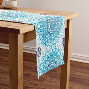 Blue and Grey Painted Medallion Pattern Medium Table Runner