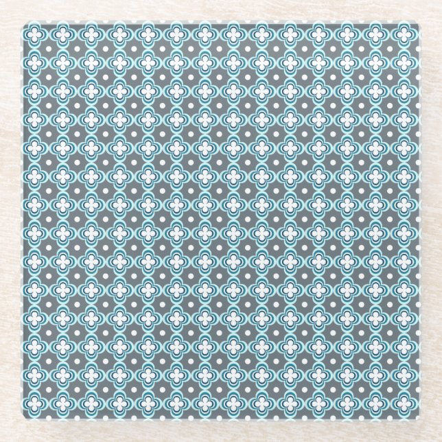 Blue and Grey Pattern Glass Coaster (Front)
