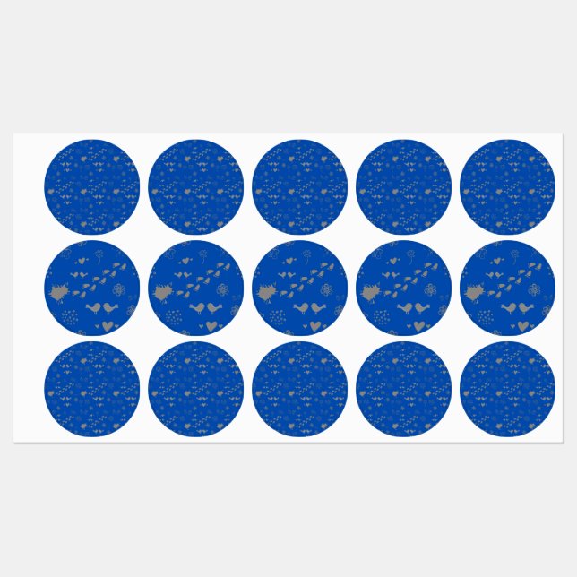 blue and grey pattern of birds, dots, footsteps, (Sheet)