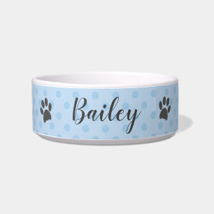 Blue and Grey Paw Prints   Personalised Bowl
