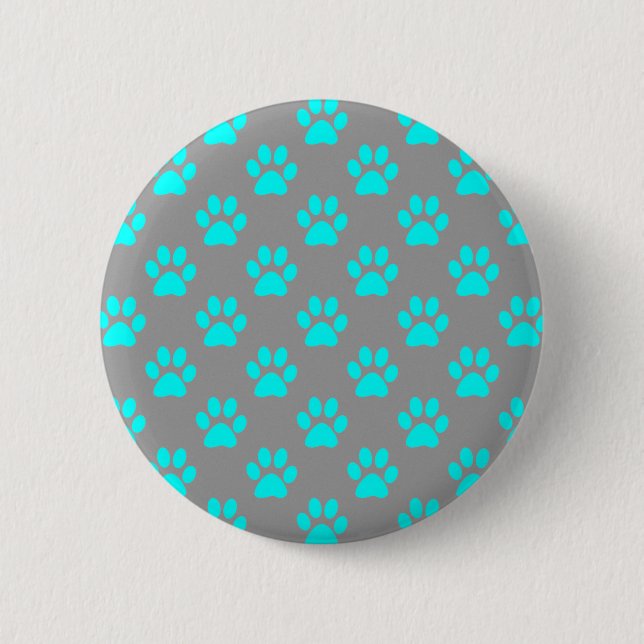 Blue and grey paws pattern 6 cm round badge (Front)