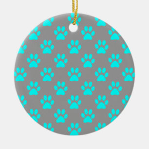 Blue and grey paws pattern ceramic tree decoration