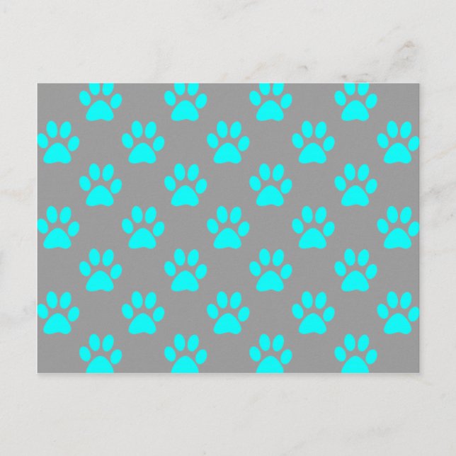 Blue and grey paws pattern postcard (Front)