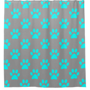 Blue and grey paws pattern shower curtain