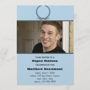 Blue and Grey Photo Birthday Party Invitation