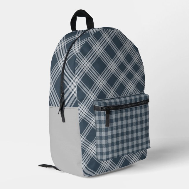 Blue and Grey Plaid Print Cut Sew Bag (Back Corner Left)
