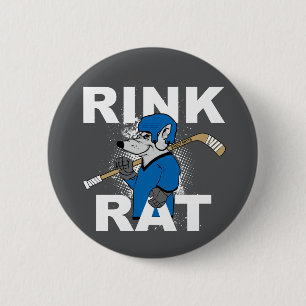 Blue and Grey Rink Rat Hockey Player Flare Button