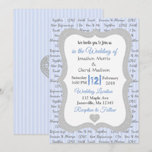 Blue and Grey Romantic Text Wedding Invitation