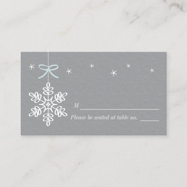 Blue and Grey Snowflake Place Cards (Front)