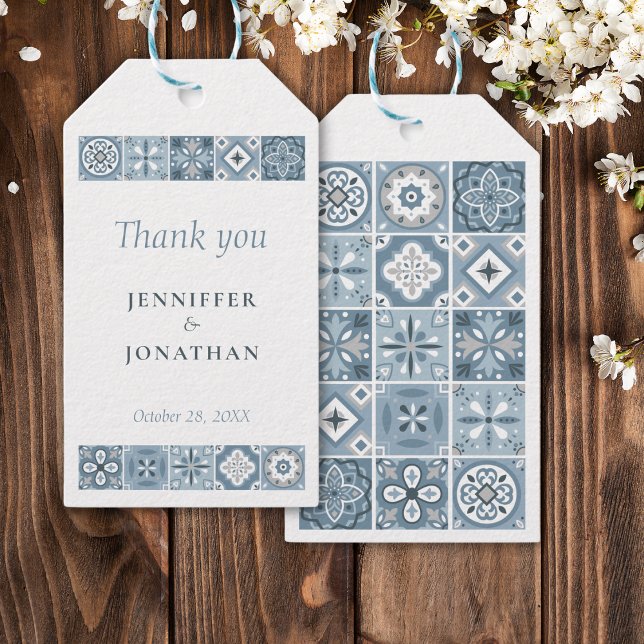 Blue and grey spanish tiles heart Gift Tag (Creator Uploaded)