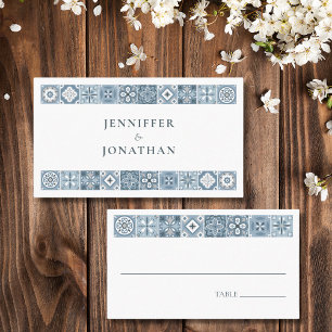 blue and grey Spanish tiles Place Card