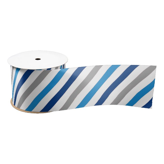 Blue and Grey Striped Ribbon Satin Ribbon (Spool)