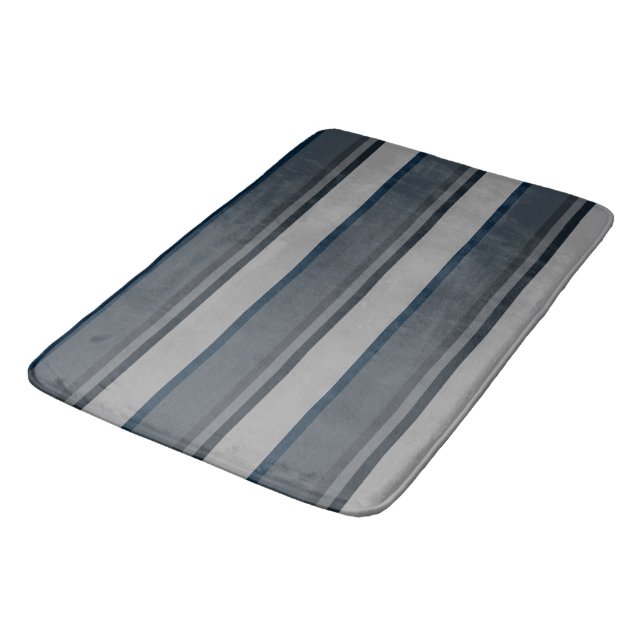 Blue and grey stripes bath mat (Angled)