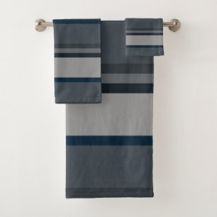 Blue and grey stripes bath towel set