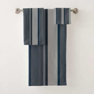 Blue and grey stripes bath towel set