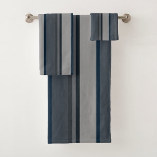 Blue and grey stripes bath towel set