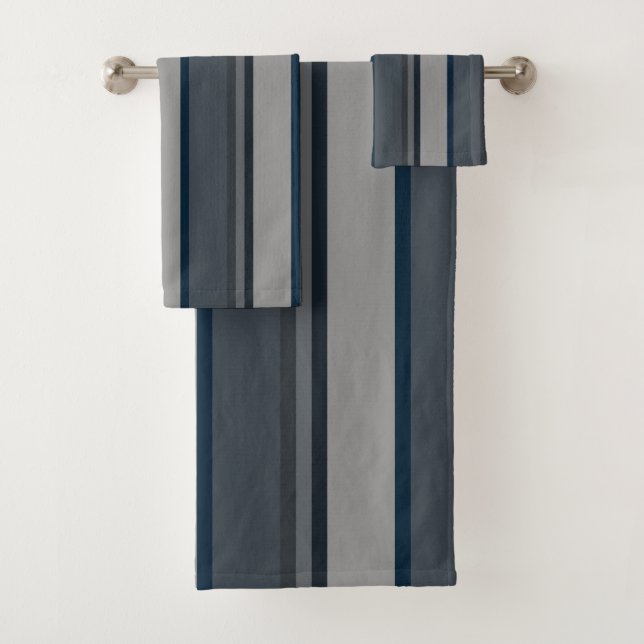 Blue and grey stripes bath towel set (Insitu)