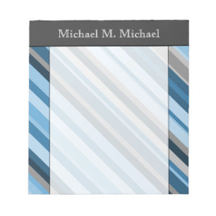 Blue and Grey Stripes + Custom Name Notepad