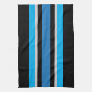 Blue and Grey Stripes on Black Tea Towel