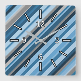 Blue and Grey Stripes Square Clock