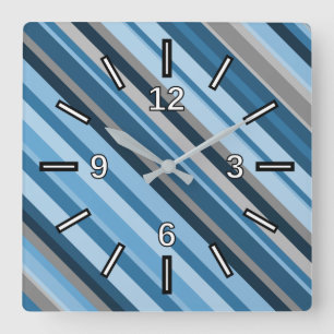 Blue and Grey Stripes Square Clock
