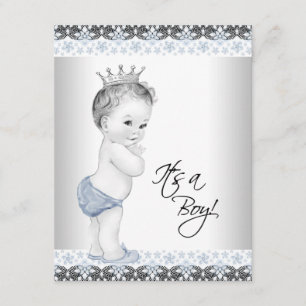 Blue and Grey Vintage Baby Boy Shower Invitation