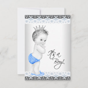 Blue and Grey Vintage Baby Boy Shower Invitation