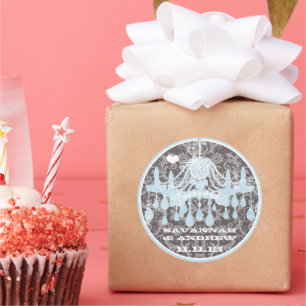 Blue and Grey Vintage Damask Chandelier Stickers