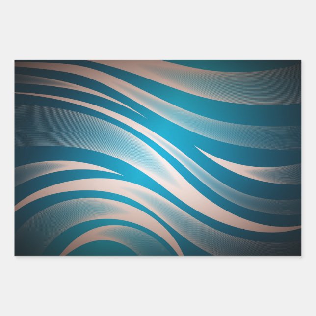 Blue And Grey Wavy Stripes Wrapping Paper Sheet (Front)
