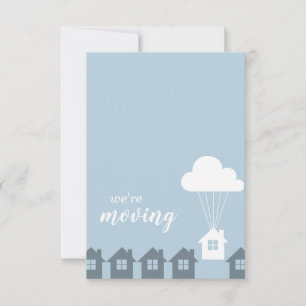 Blue and Grey We're Moving Flying House Invitation