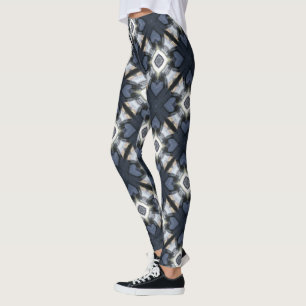 Blue and Grey X and Diamond Geometric Pattern Leggings