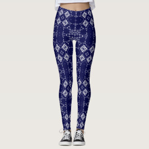 Blue and Grey X and Square Lacy Kaleidoscope Leggings