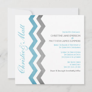 Blue and Grey Zig Zag Wedding Invitations