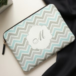 Blue and Grey Zigzag Chevron Monogram Laptop Sleeve<br><div class="desc">Stylish and fashionable computer sleeve comes in a beautiful vector illustration chevron stripe pattern and can be personalised with your monogram,  initial,  name,  or any text of your choice. Visit our store for more trendy colours and hip pattern designs.</div>