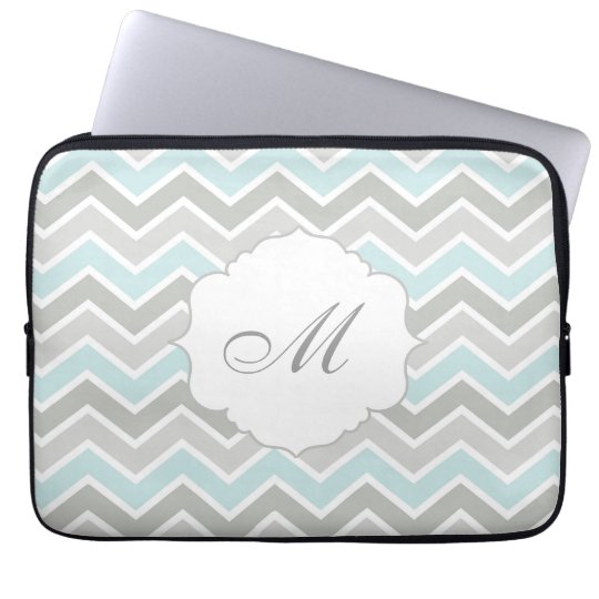 Blue and Grey Zigzag Chevron Monogram Laptop Sleeve