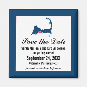 Blue and Hot Pink Cape Cod Map Save the Date Magnet