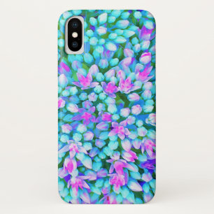 Blue and Hot Pink Succulent Sedum Flowers Detail iPhone X Case